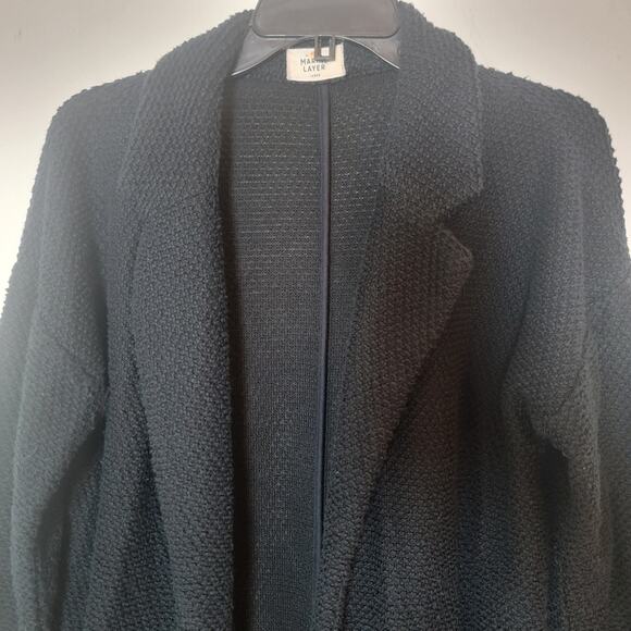Marine Layer Knit Open Front Cardigan Sz Large Birdseye Textured Coat Longline - Picture 4 of 14